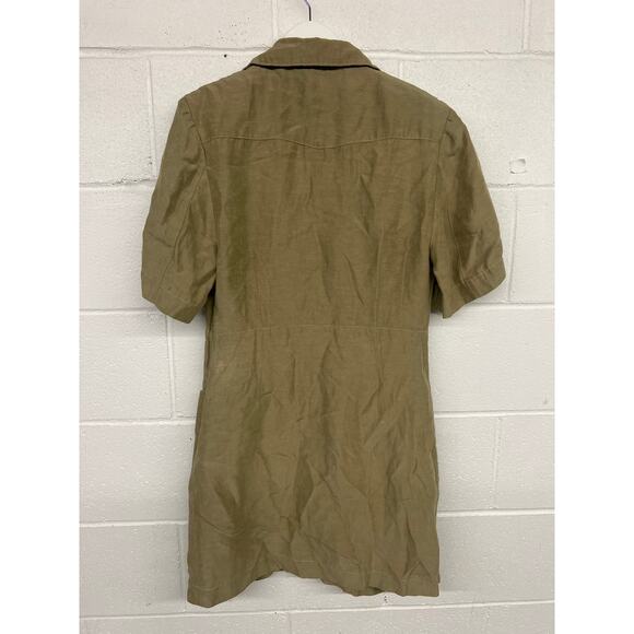 RTR Sandro SzEU 40 4 Green Linoa Linen Blend Lace Up Short Sleeve Shift Dress - Picture 6 of 7